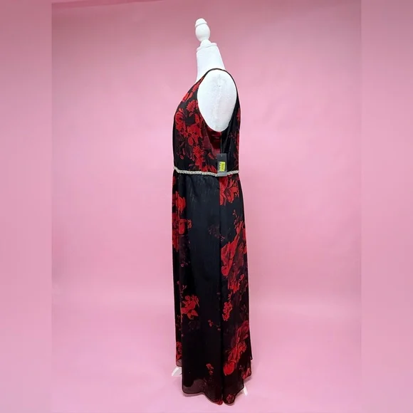 Elegant Ignite Evenings Black and Red Floral Maxi Dress - Picture 3 of 7